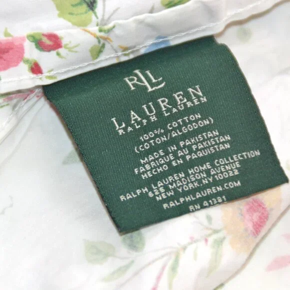Vintage Ralph Lauren White Floral QUEEN FLAT SHEET 100% Cotton PAKISTAN - Picture 4 of 5